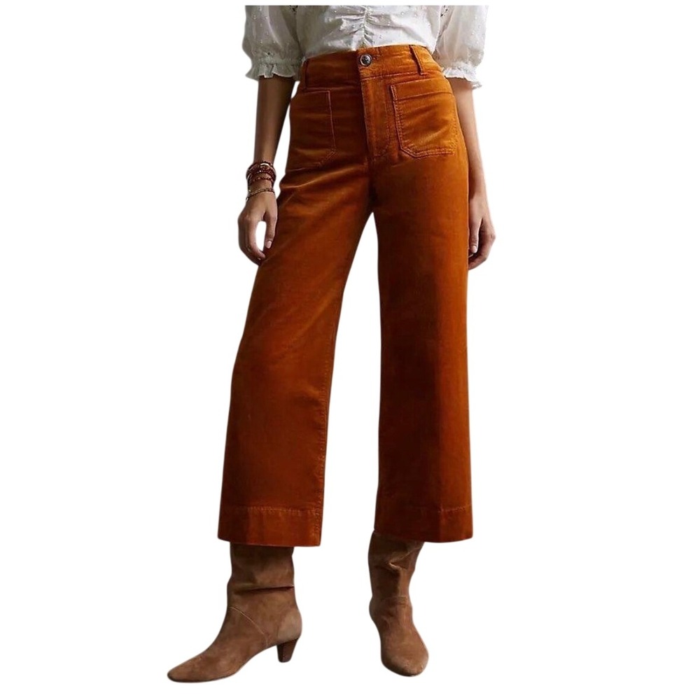 Maeve Anthropologie The Colette Wide Leg Corduroy Pants Rust Orange Size 32
